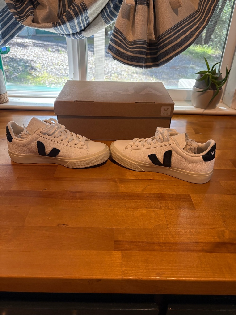 EUC Veja White Sneakers EU 35 with Black V Accent - Picture 5 of 8